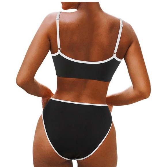 SUUKSESS Women High Waisted 2 Piece‎ Bikini Set Cheeky High Cut Bandeau Swimsuit - Picture 2 of 3